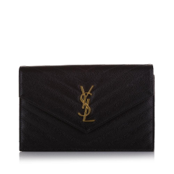 Saint Laurent A YSL Black Calf Leather Grain De Poudre Cassandre Envelope Wallet on Chain Italy