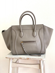 Celine CÉLINE PHANTOM MEDIUM LUGGAGE LEATHER TOTE IN GREY