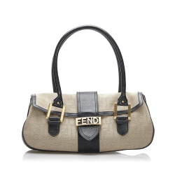 Fendi B Fendi Brown Beige with Black Canvas Fabric Zucca Shoulder Bag Italy