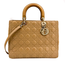 Christian Dior Lady Dior Large Cannage Leather Zip Beige Bag