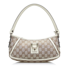 Gucci B Gucci Brown Beige with White Canvas Fabric GG Abbey D-Ring Baguette Italy