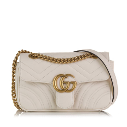 Gucci AB Gucci White Calf Leather Mini GG Marmont Matelasse Crossbody Bag Italy