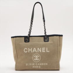 Chanel Deauville MM Canvas & Leather Beige Silver