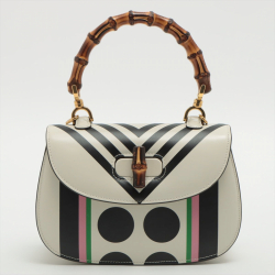 Gucci Bamboo 1947 Small Leather White & Black 2-Way Top-handle