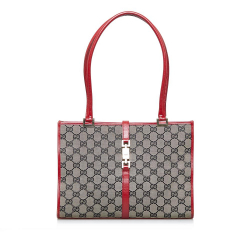 Gucci B Gucci Gray with Red Canvas Fabric GG Jackie Tote Italy