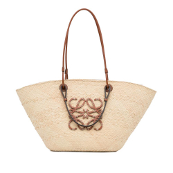 Loewe AB Loewe Brown Beige Raffia Natural Material x Paula's Ibiza Medium Anagram Tote Spain