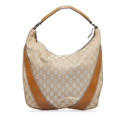 Gucci B Gucci Brown Beige Canvas Fabric GG Hobo Bag Italy