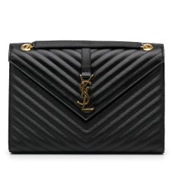 Saint Laurent A Saint Laurent Black Calf Leather Large Monogram Chevron Quilted Envelope Bag Italy