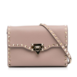 Valentino AB Valentino Brown Beige Calf Leather Rockstud Crossbody Italy