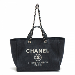 Chanel Deauville MM Canvas & Leather Denim Blue Silver