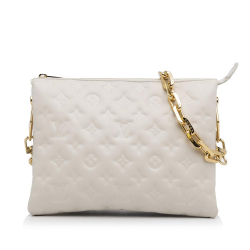 Louis Vuitton AB Louis Vuitton White Lambskin Leather Leather Monogram Coussin PM Italy