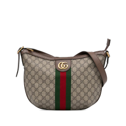 Gucci B Gucci Brown Beige with Multi Coated Canvas Fabric GG Supreme Web Ophidia Half Moon Italy