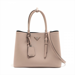 Prada Double Belted Strap Large Saffiano Leather 2-Way Beige Tote