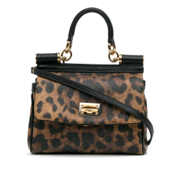 Dolce&Gabbana AB Dolce&Gabbana Brown Calf Leather Mini Leopard Print Miss Sicily Italy