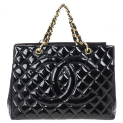 Chanel Schwarz Vintage Patent Grand Shopping