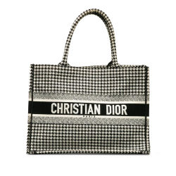 Christian Dior AB Dior Black Canvas Fabric Medium Houndstooth Book Tote Italy