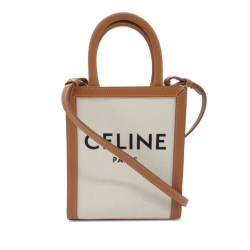 Celine AB Celine White Ivory with Brown Canvas Fabric Mini Vertical Cabas Italy