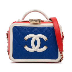 Chanel AB Chanel Blue Caviar Leather Leather Small Tricolor Caviar CC Filigree Vanity Case Italy