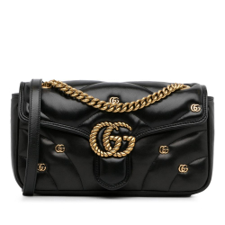 Gucci AB Gucci Black Calf Leather Small GG Marmont 2.0 Shoulder Bag Italy