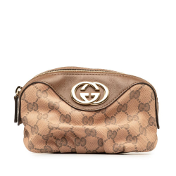Gucci AB Gucci Brown Canvas Fabric GG Sukey Cosmetic Pouch Italy