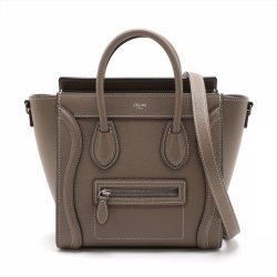 Celine Luggage Nano Drummed Calfskin Leather 2-Ways Tote Bag Grey