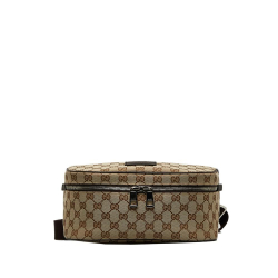 Gucci AB Gucci Brown Beige Canvas Fabric GG Waist Pouch Italy