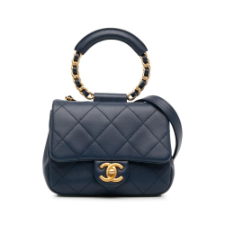 Chanel AB Chanel Blue Dark Blue Lambskin Leather Leather Small In The Loop Flap Italy
