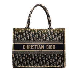 Christian Dior B Dior Blue Canvas Fabric Medium Oblique Book Tote Italy