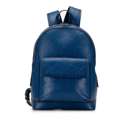 Gucci B Gucci Blue Calf Leather GG Embossed Backpack Italy