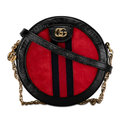 Gucci B Gucci Red Suede Leather Mini Ophidia Round Crossbody Italy