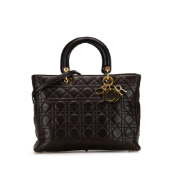 Christian Dior B Dior Brown Dark Brown Lambskin Leather Leather Large Lambskin Cannage Lady Dior Italy