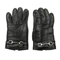 Gucci B Gucci Black Calf Leather Horsebit Gloves Italy