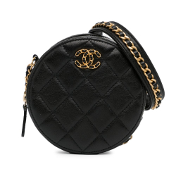 Chanel AB Chanel Black Lambskin Leather Leather CC Quilted Lambskin Round Crossbody Italy