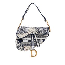 Christian Dior AB Dior Blue with White Canvas Fabric Embroidered Around The World Saddle Bag Italy