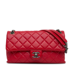 Chanel B Chanel Red Lambskin Leather Leather CC Quilted Lambskin Single Flap Italy