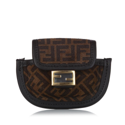 Fendi AB Fendi Brown Suede Leather Zucca Pico Baguette Charm Italy