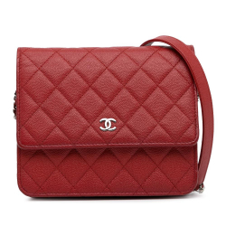 Chanel B Chanel Red Caviar Leather Leather Mini Square Caviar Wallet on Chain Italy
