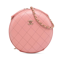 Chanel AB Chanel Pink Lambskin Leather Leather CC Quilted Lambskin Round Crossbody France