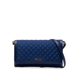 Prada AB Prada Blue Nylon Fabric Impuntu Tessuto Wallet on Strap Italy