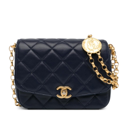 Chanel B Chanel Blue Navy Lambskin Leather Leather Lambskin CC Coin Flap Italy