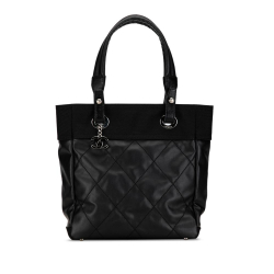 Chanel AB Chanel Black Coated Canvas Fabric Paris Biarritz PM Tote Italy