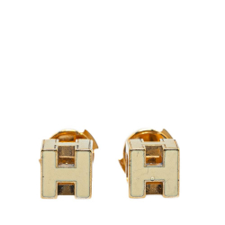 Hermès B Hermès Gold with White Gold Plated Metal Cage dH Earrings France