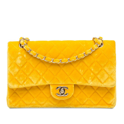 Chanel B Chanel Yellow Velvet Fabric Medium Classic Double Flap France