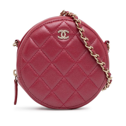 Chanel B Chanel Red Lambskin Leather Leather Quilted Lambskin Round Pearl Clutch with Chain Italy