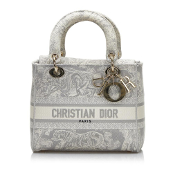 Christian Dior B Dior Gray Light Gray Canvas Fabric Medium Toile de Jouy Lady D-Lite Italy