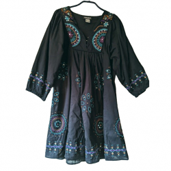 Antik Batik Kleines Boho-Ethno-Hippie-Kleid schwarz 36