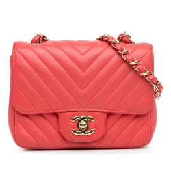 Chanel B Chanel Pink Lambskin Leather Leather Mini Square Classic Chevron Lambskin Single Flap Italy