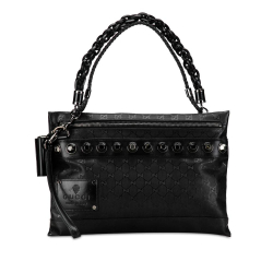 Gucci B Gucci Black Coated Canvas Fabric GG Imprime Studded Shoulder Bag Italy