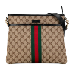 Gucci B Gucci Brown Beige Canvas Fabric GG Web Crossbody Bag Italy