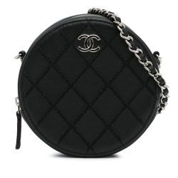 Chanel Black Lambskin Leather Leather Quilted Lambskin Ultimate Stitch Round Clutch with Chain Italy